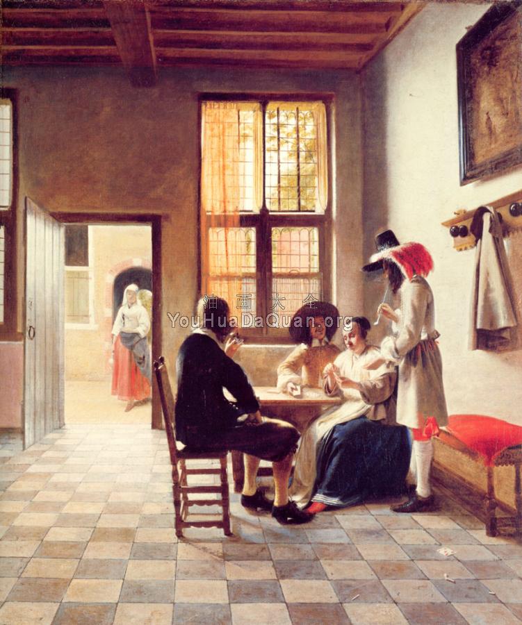 Card Players in a Sunlit Room - 皮特尔·德·胡格